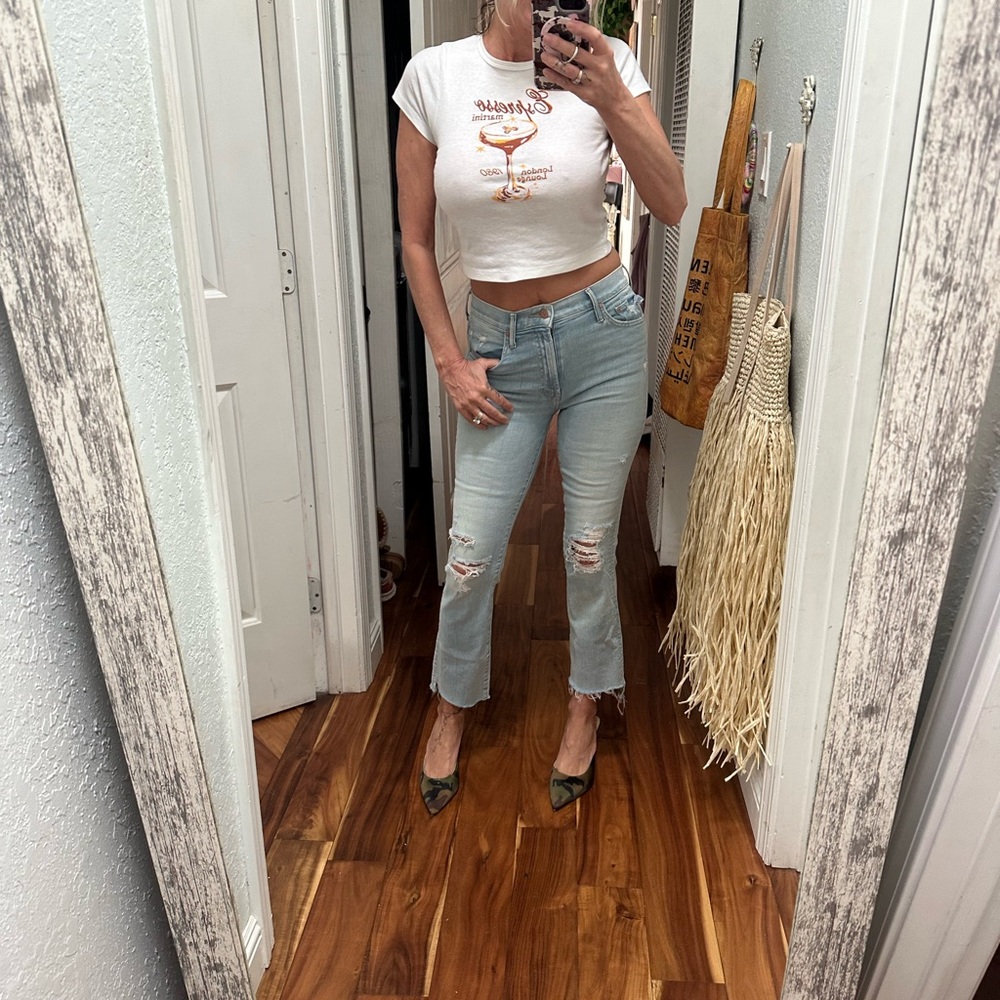 MOTHER Light Blue Straight Leg Jeans insider, crop step Fray 26